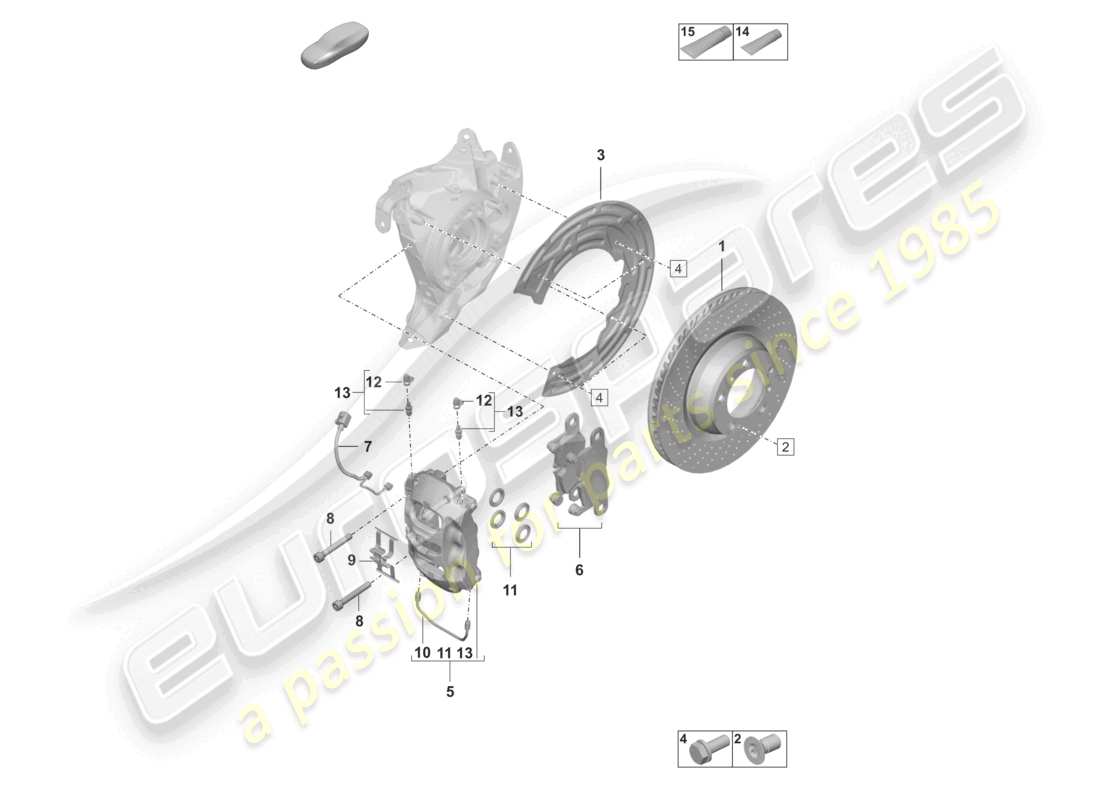 porsche 2019 (992-1) freno de disco 17 eje trasero negro diagrama de piezas