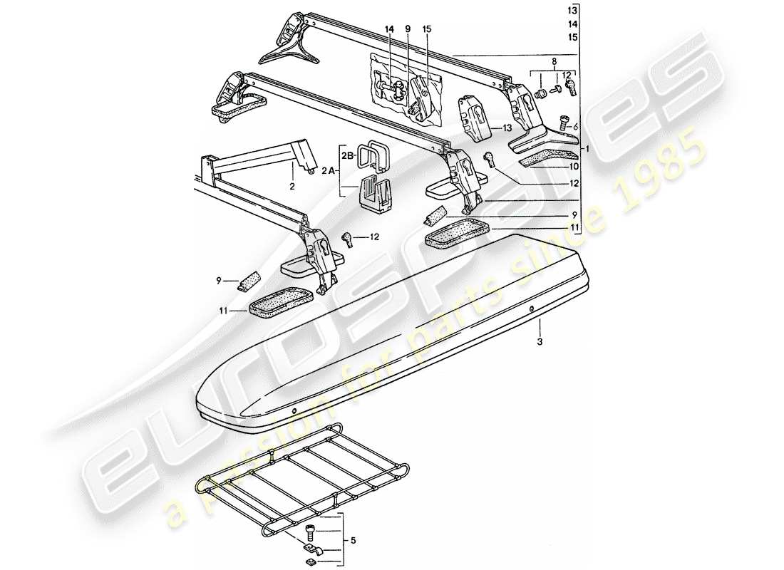porsche 1989 (944) diagrama de piezas del sistema de transporte del techo