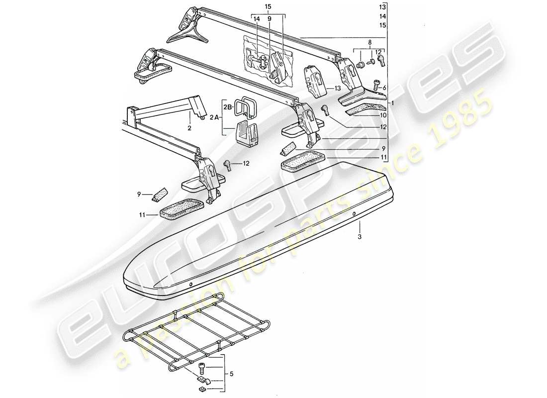 porsche 944 (1987) diagrama de piezas del sistema de transporte del techo