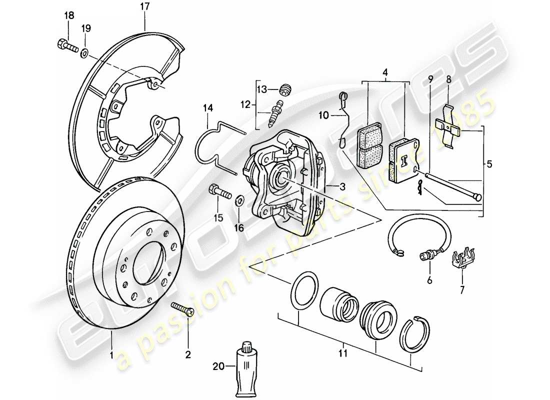 porsche 1986 (944) frenos de disco - eje trasero diagrama de piezas