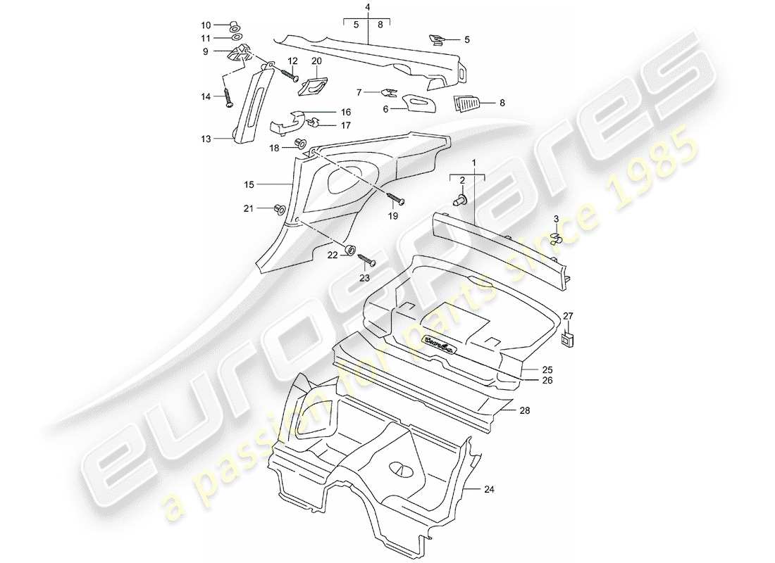 porsche 2003 (996 turbo / gt2) diagrama de piezas de trims