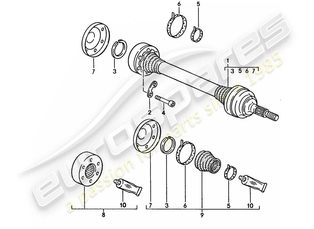 porsche 1995 (928) eje de accionamiento diagrama de piezas