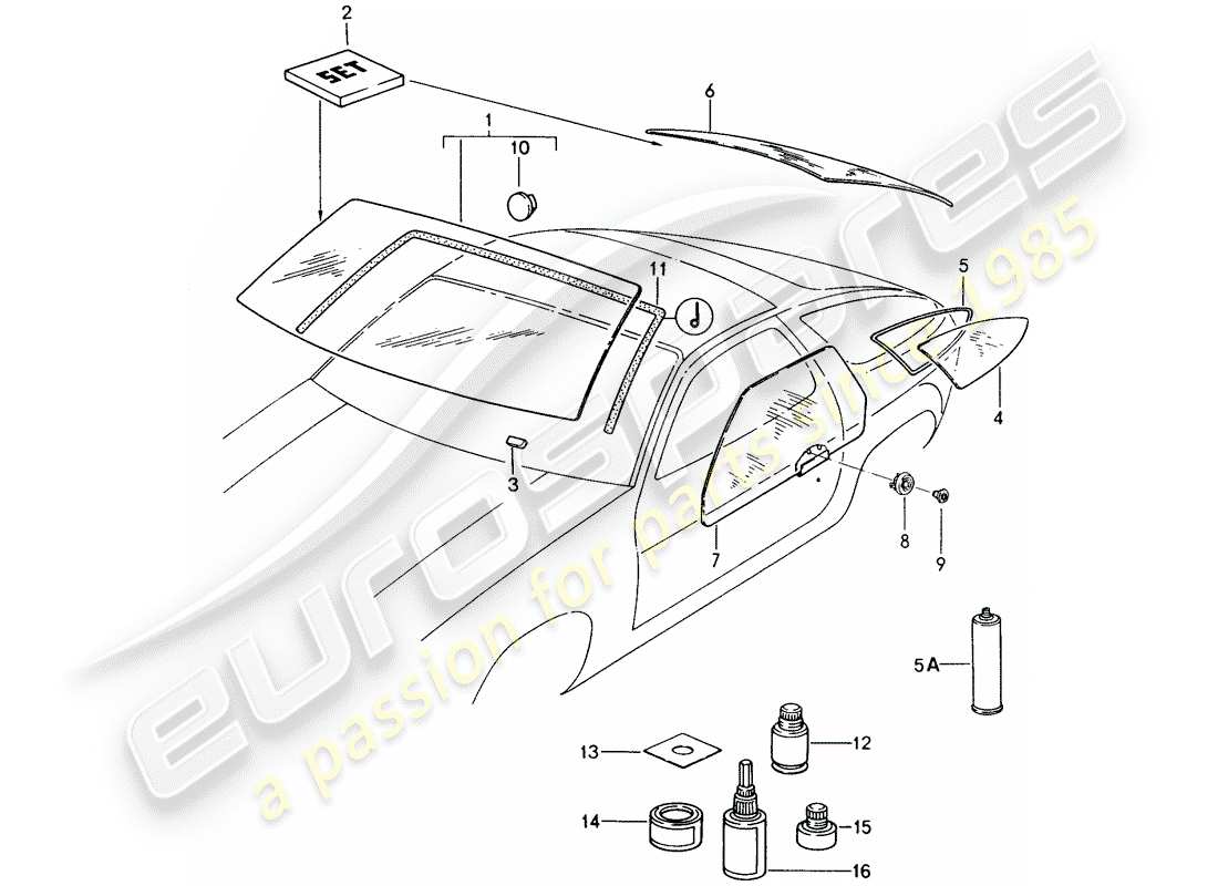 porsche 1990 (928) acristalamiento de ventanas diagrama de piezas