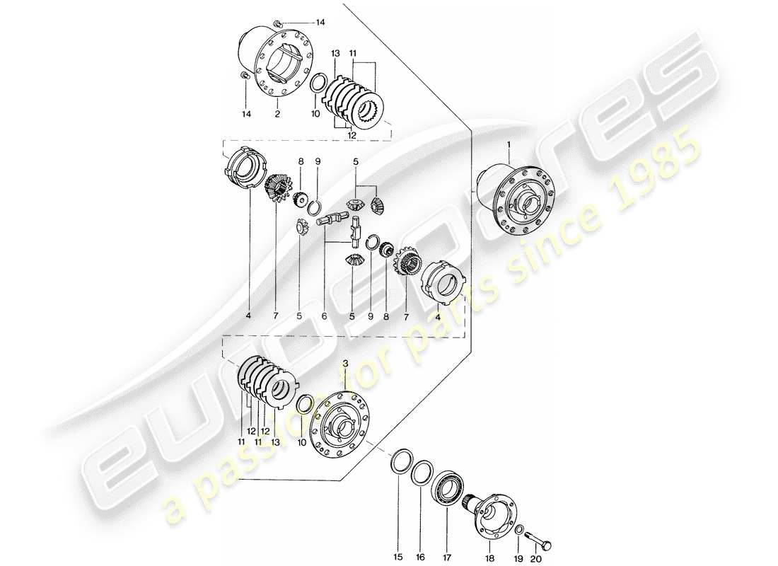 porsche 1970 (914) diferencial de deslizamiento limitado diagrama de piezas