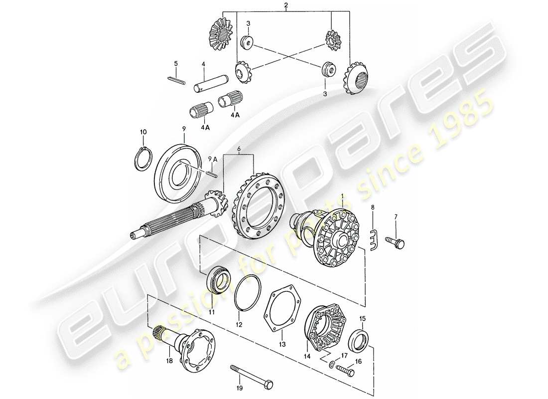 porsche 1990 (928) caja de cambios manual - diferencial diagrama de piezas