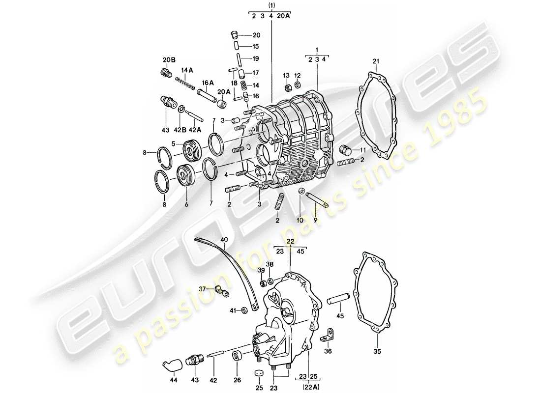 porsche 1983 (911) carcasa de engranajes - tapa de la transmisión diagrama de piezas