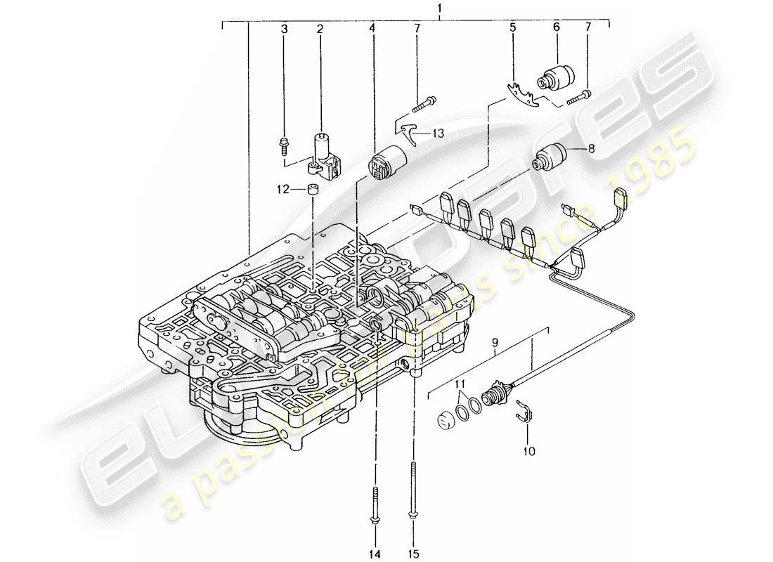 porsche 1997 (986 boxster) tiptronic - - cuerpo de válvula - solenoide válvula - regulador de presión esquema de piezas
