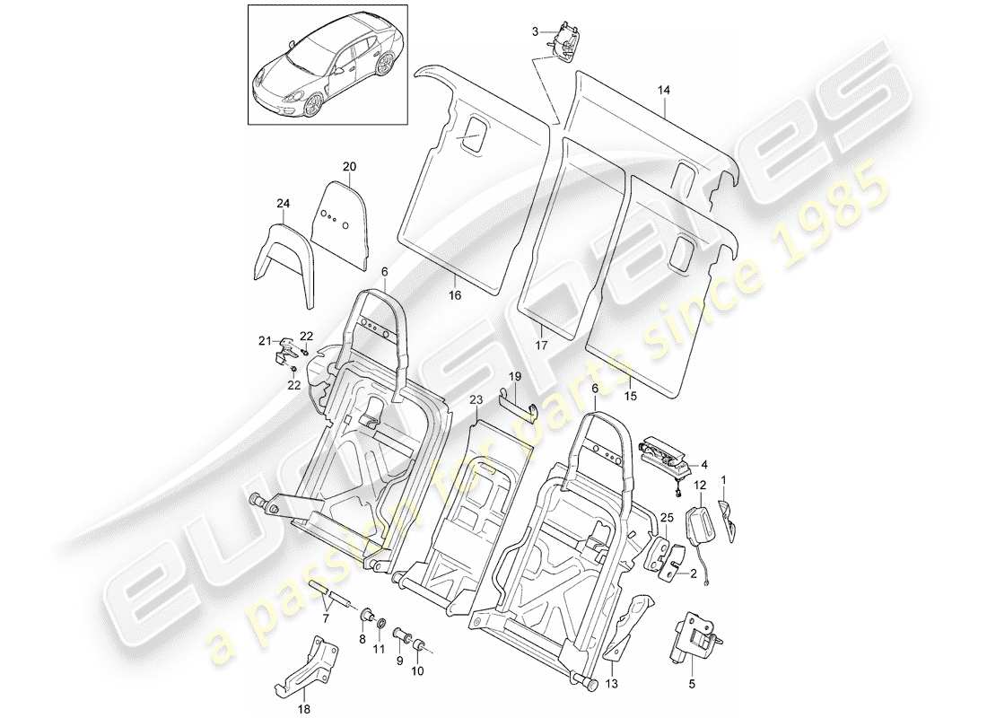 porsche 2010 (panamera 970) respaldo del asiento trasero diagrama de piezas