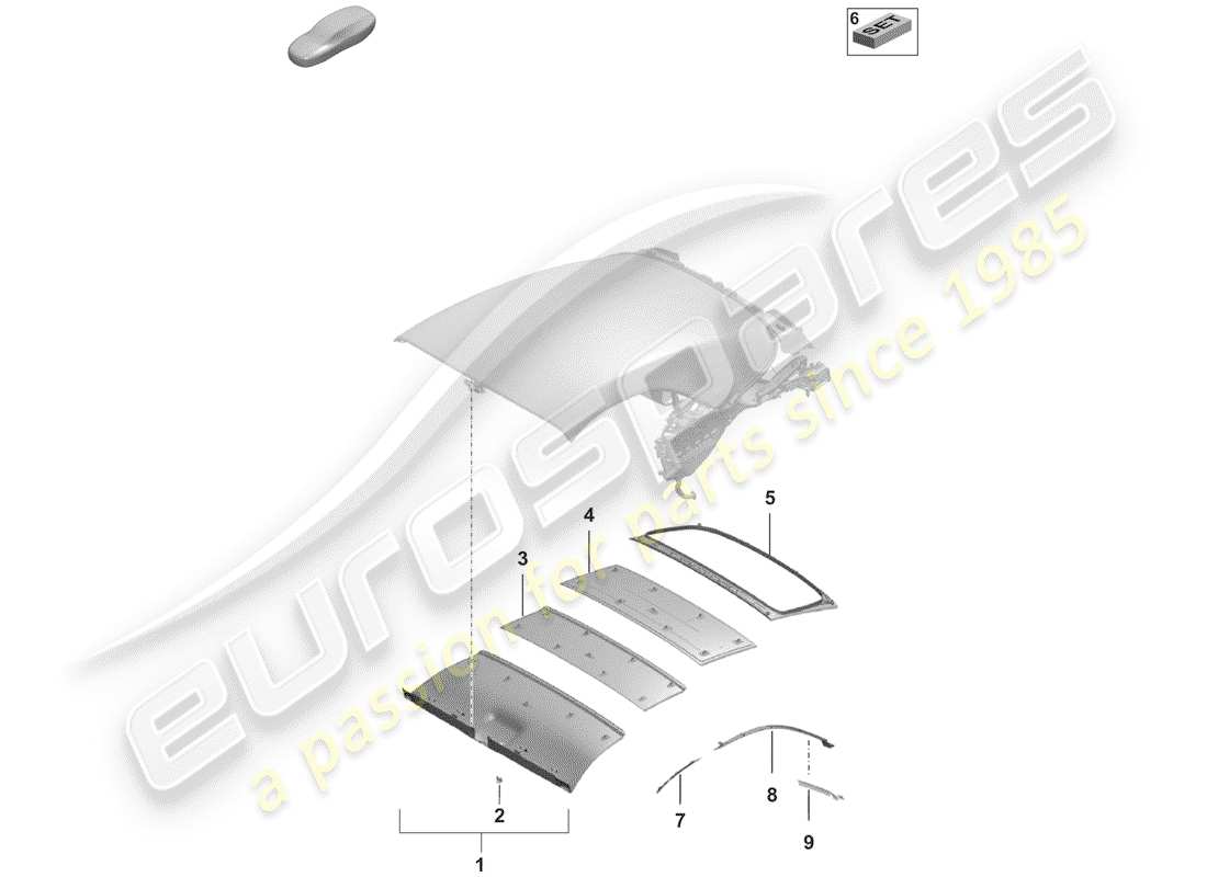 porsche 2020 (992-1) diagrama de piezas del headliner