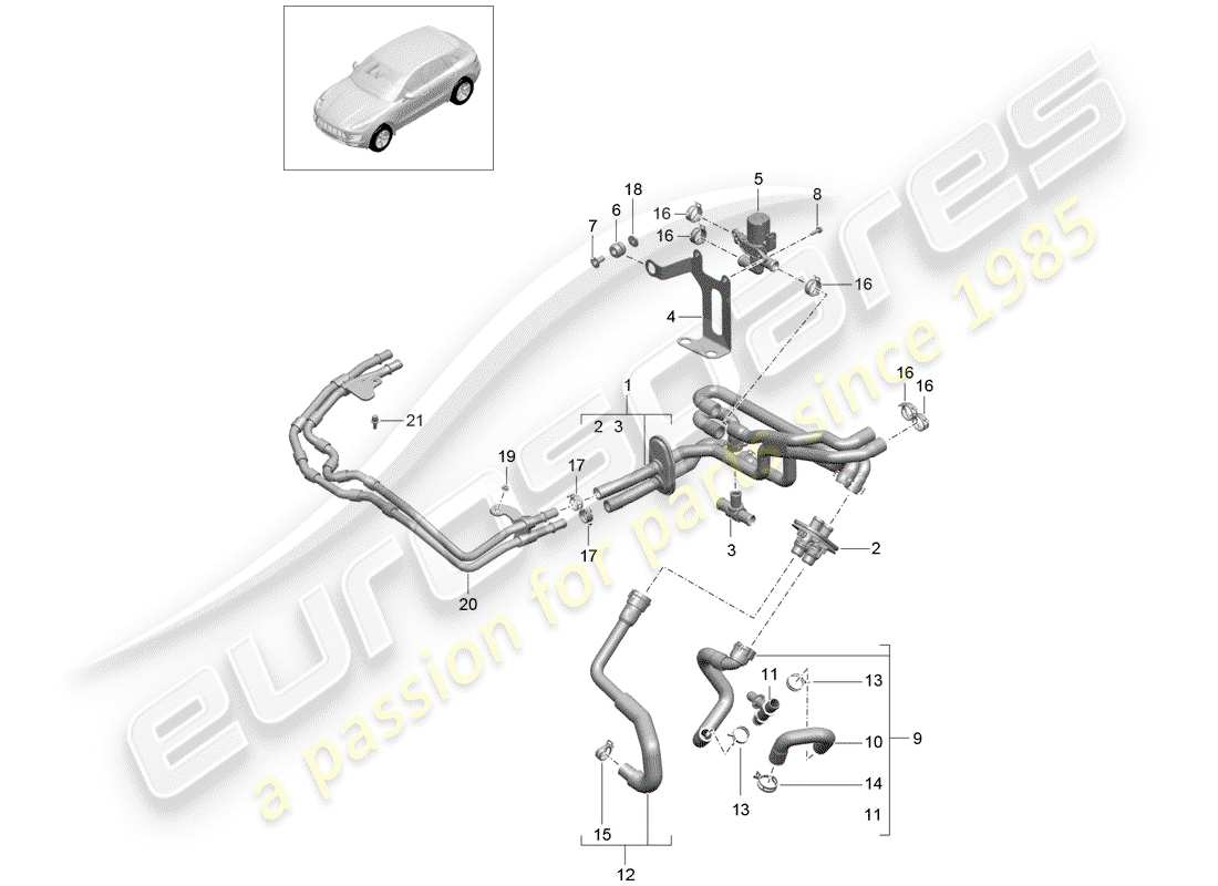 porsche 2014 (macan) diagrama de piezas del calentador
