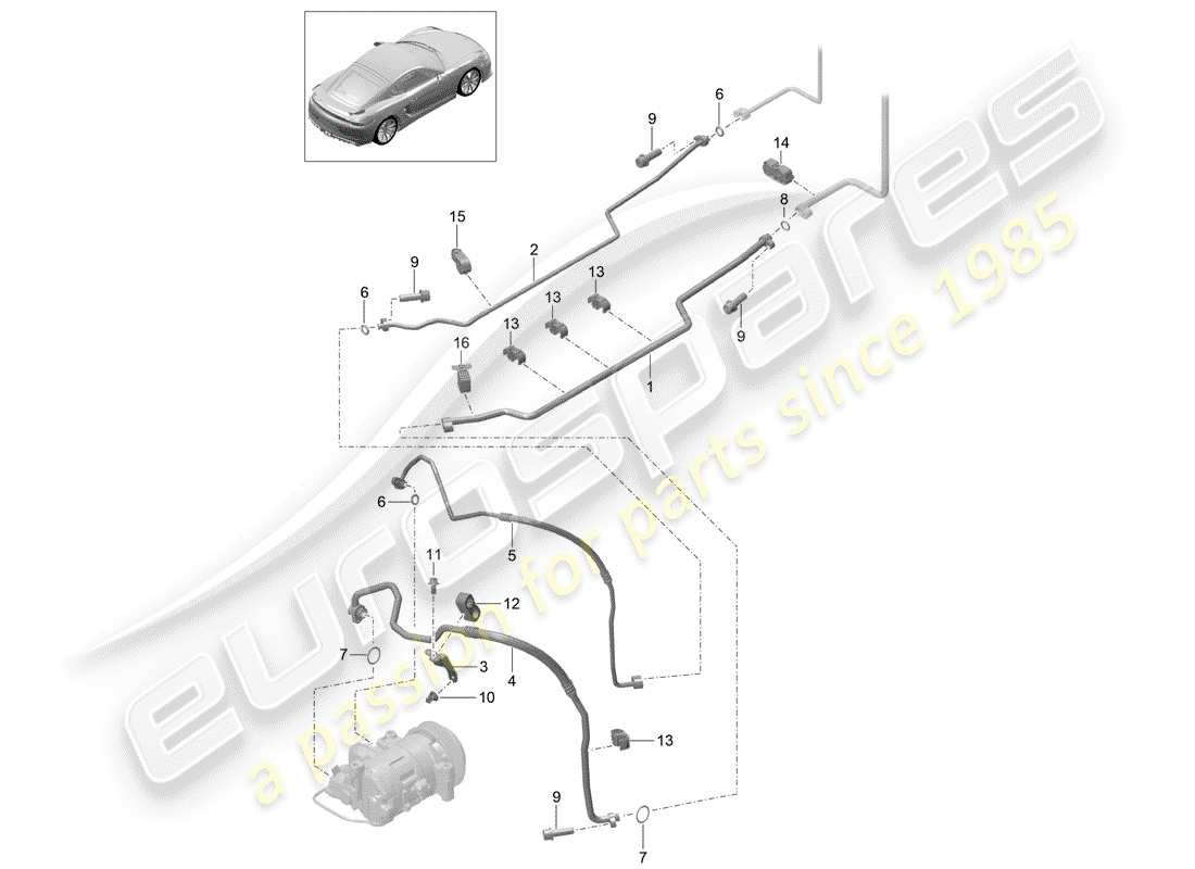 porsche 2016 (981 cayman gt4) circuito refrigerante diagrama de piezas