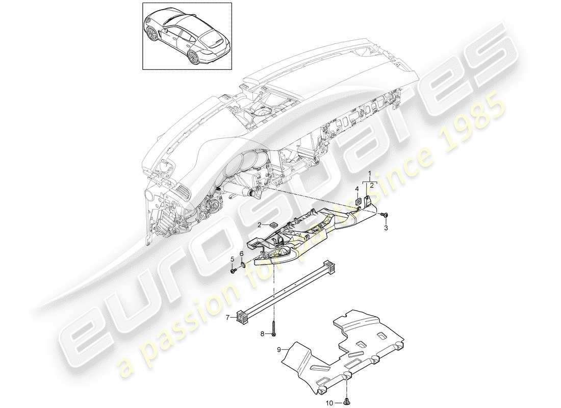 porsche 2014 (panamera 970) diagrama de piezas del embellecedor del panel de instrumentos