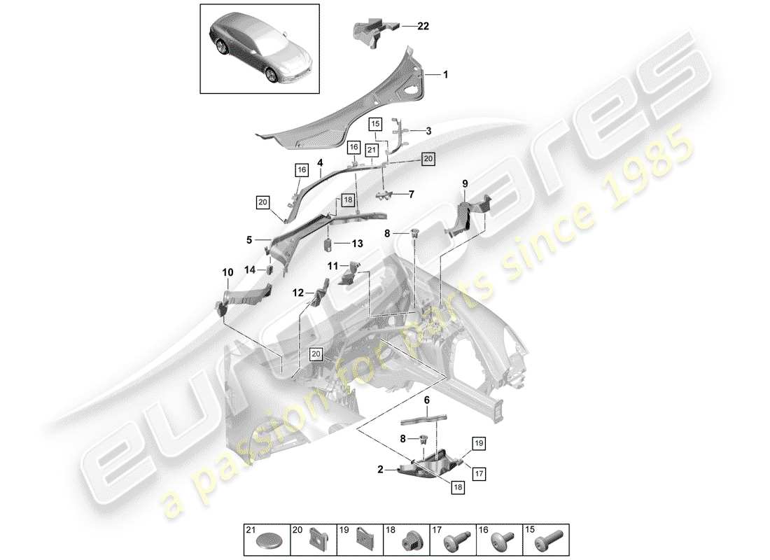 porsche 2020 (panamera 971-1) caja de agua diagrama de piezas