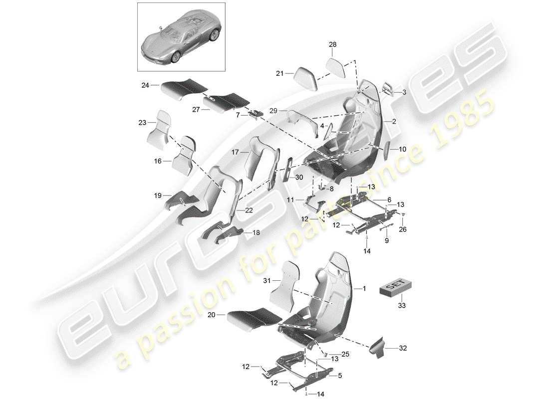 porsche 918 spyder (2015) diagrama de piezas de seat