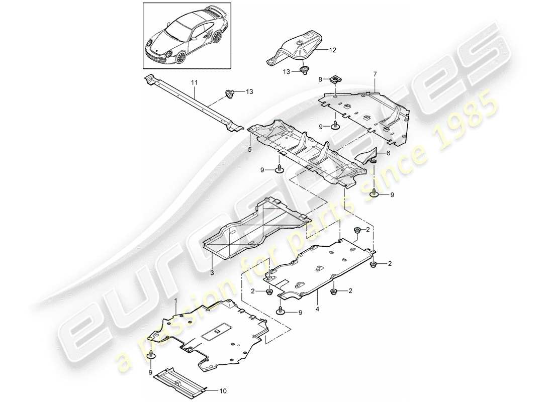 porsche 2013 (997-2 turbo / gt2 rs) diagrama de piezas de trims