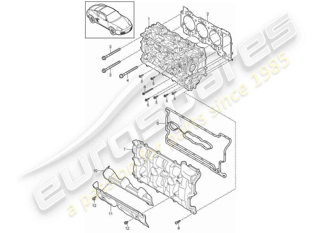 porsche cayman 987 (2009) diagrama de piezas de la culata del cilindro