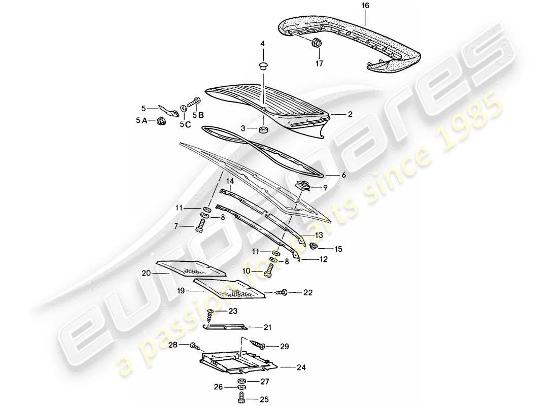 porsche 1987 (911) diagrama de piezas del spoiler trasero