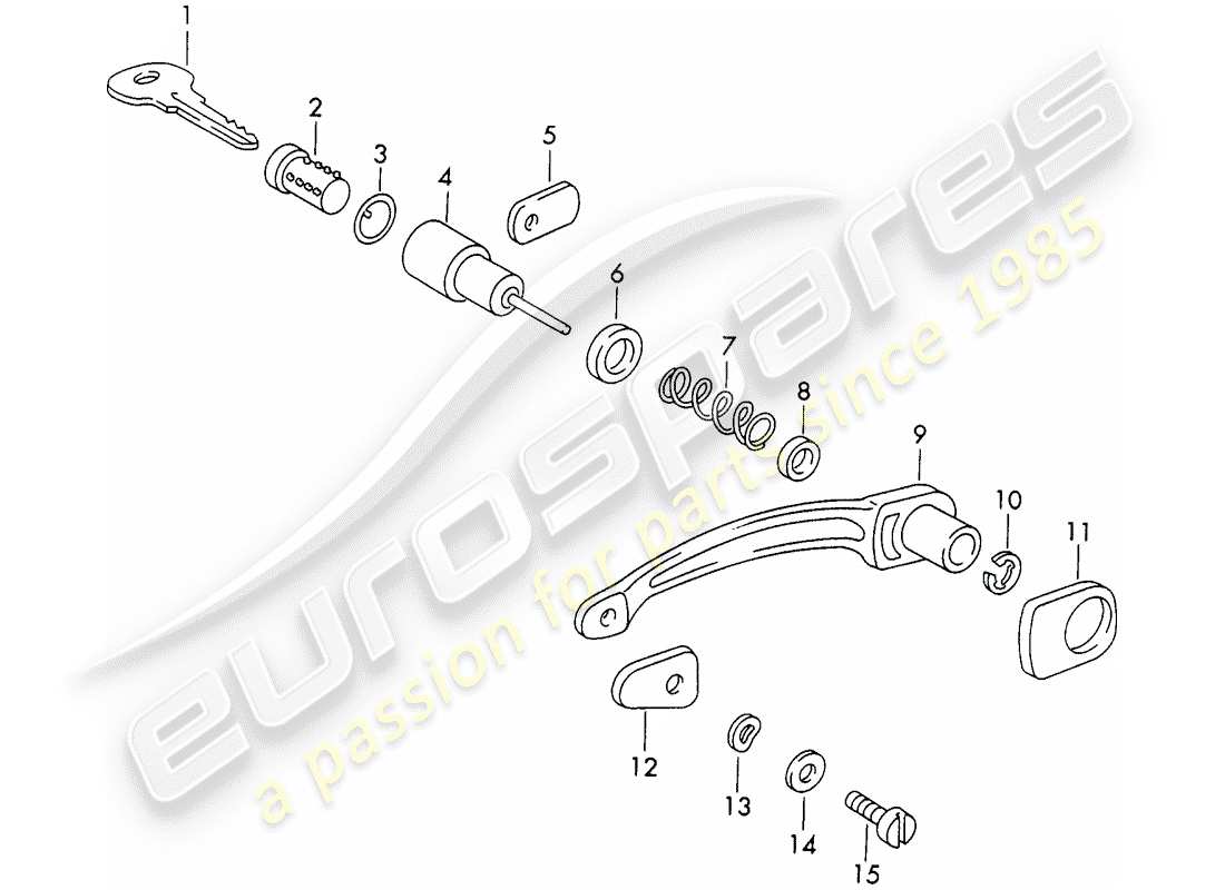 porsche 1964 (356b/356c) manija de puerta exterior y piezas únicas diagrama de piezas