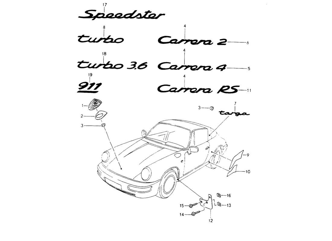 porsche 1994 (964) placas de identificación - lámina de protección contra piedras diagrama de piezas