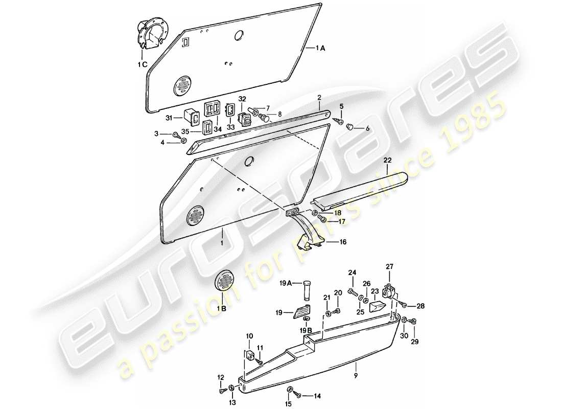 porsche 1983 (911) equipamiento interior - puertas diagrama de piezas