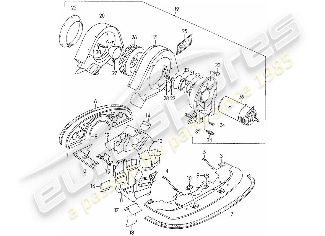 porsche 1954 (356/356a) diagrama de piezas de enfriamiento por aire
