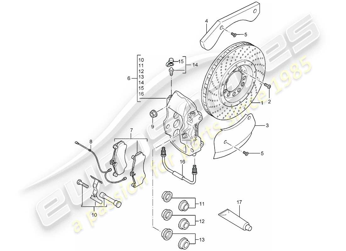 porsche 2004 (carrera gt) frenos de disco - eje trasero diagrama de piezas