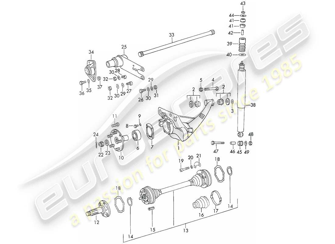 porsche 1972 (911) eje posterior diagrama de piezas