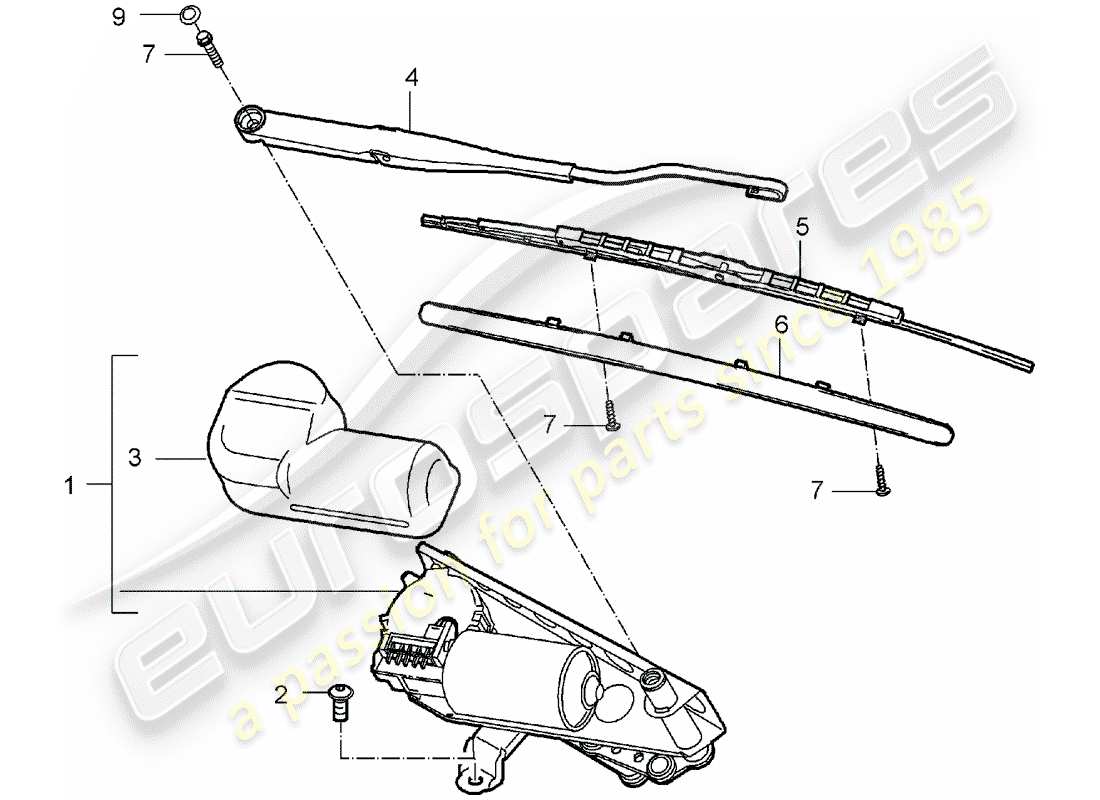 porsche 2004 (carrera gt) sistema de limpiaparabrisas diagrama de piezas