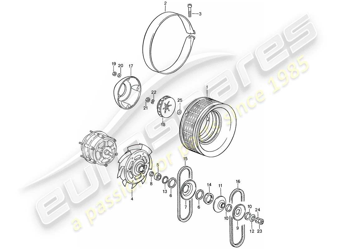 porsche 1987 (959) diagrama de piezas de enfriamiento por aire