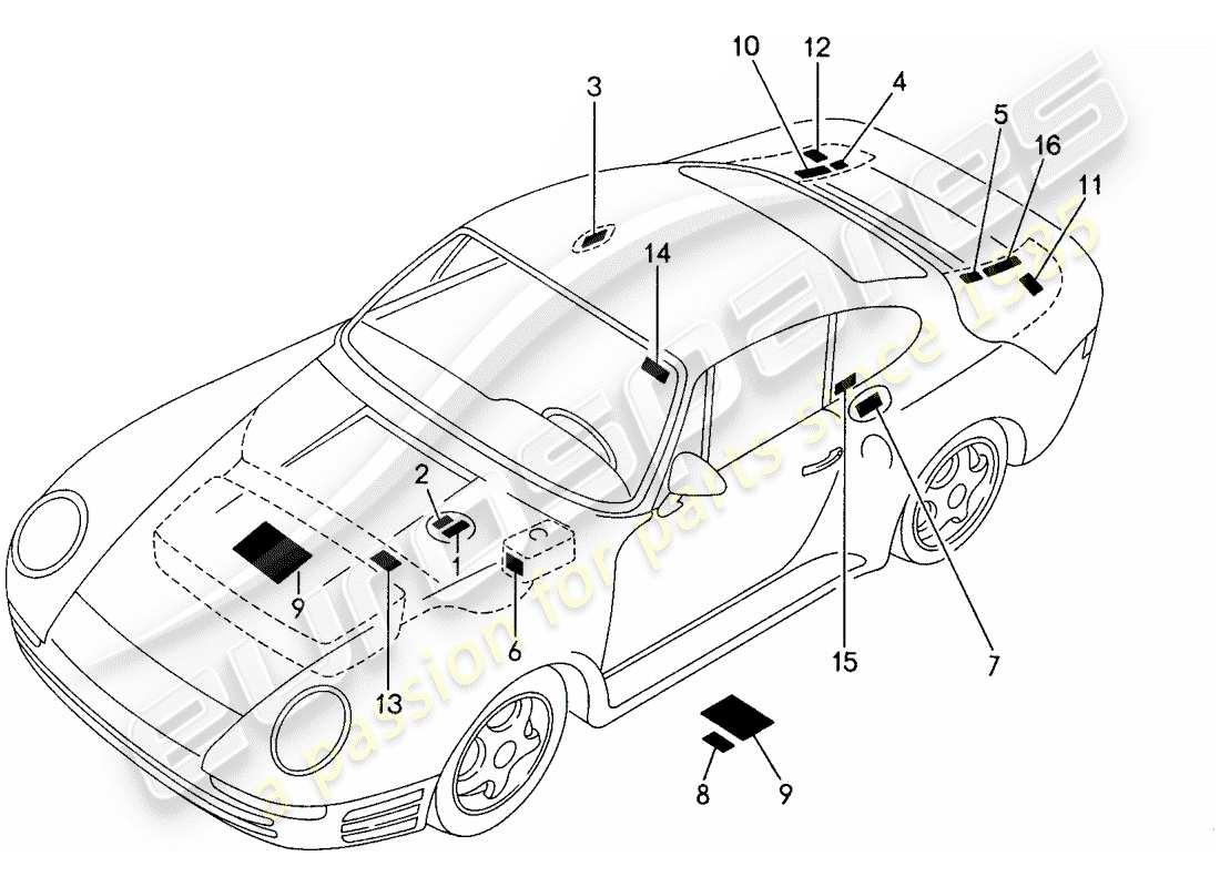 porsche 1987 (959) señales/avisos diagrama de piezas