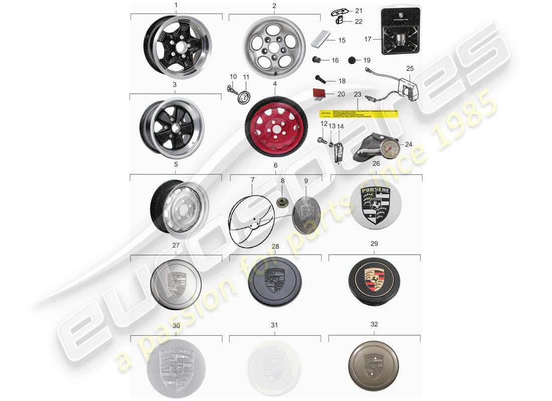 porsche 1982 (944) rueda de disco diagrama de piezas