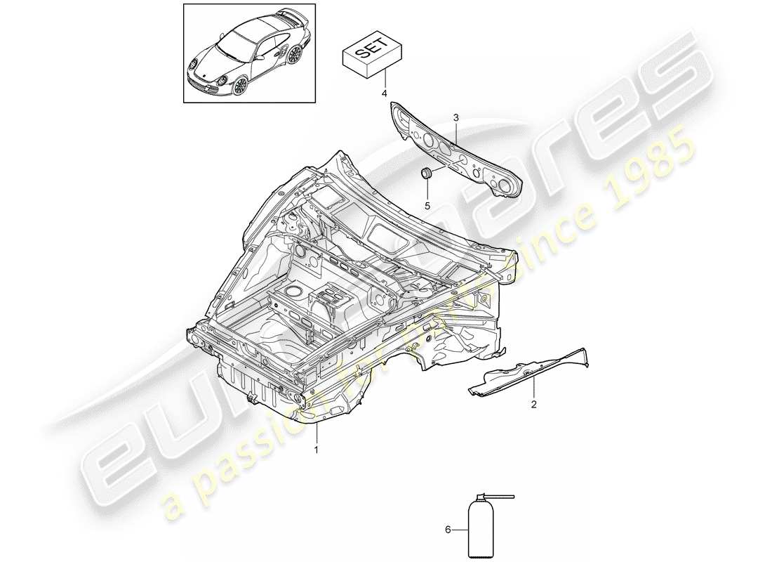 porsche 2013 (997-2 turbo / gt2 rs) diagrama de piezas del extremo delantero