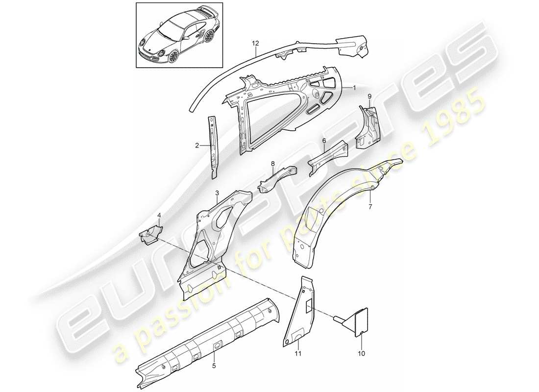 porsche 911 t/gt2rs (2013) diagrama de piezas del panel lateral