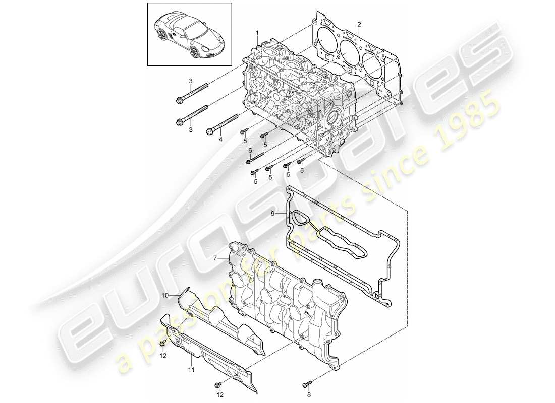 porsche boxster 987 (2012) diagrama de piezas de la culata del cilindro