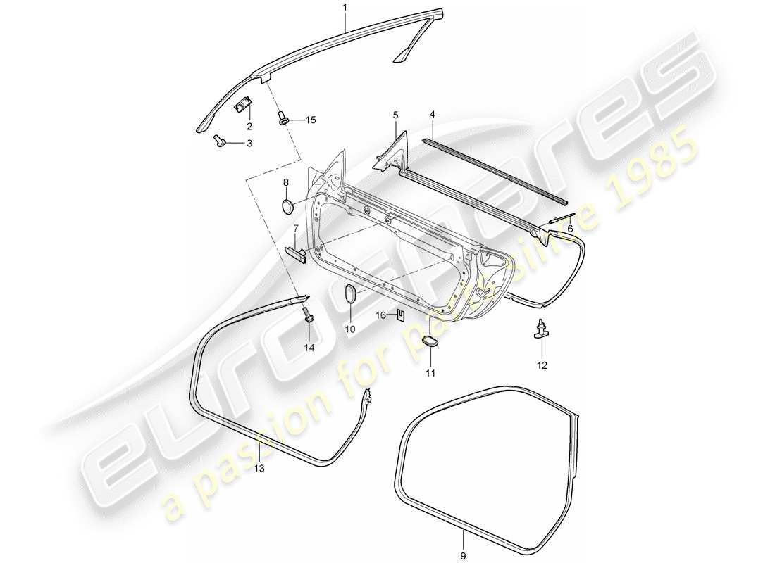porsche 2005 (997-1) junta de la puerta diagrama de piezas