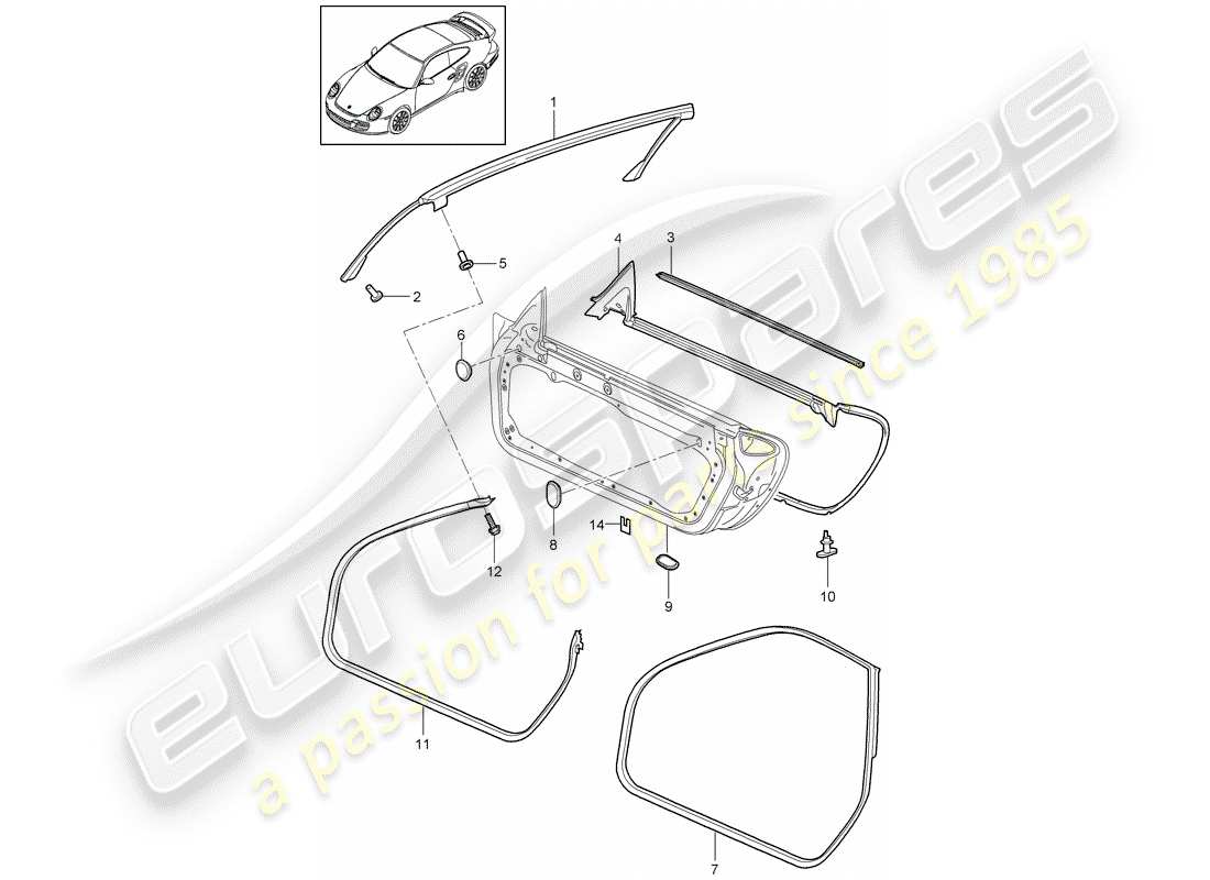 porsche 2013 (997-2 turbo / gt2 rs) junta de la puerta diagrama de piezas