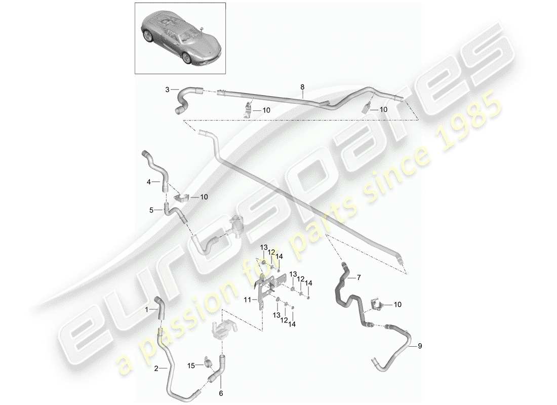 porsche 2015 (918 spyder) calentador diagrama de piezas