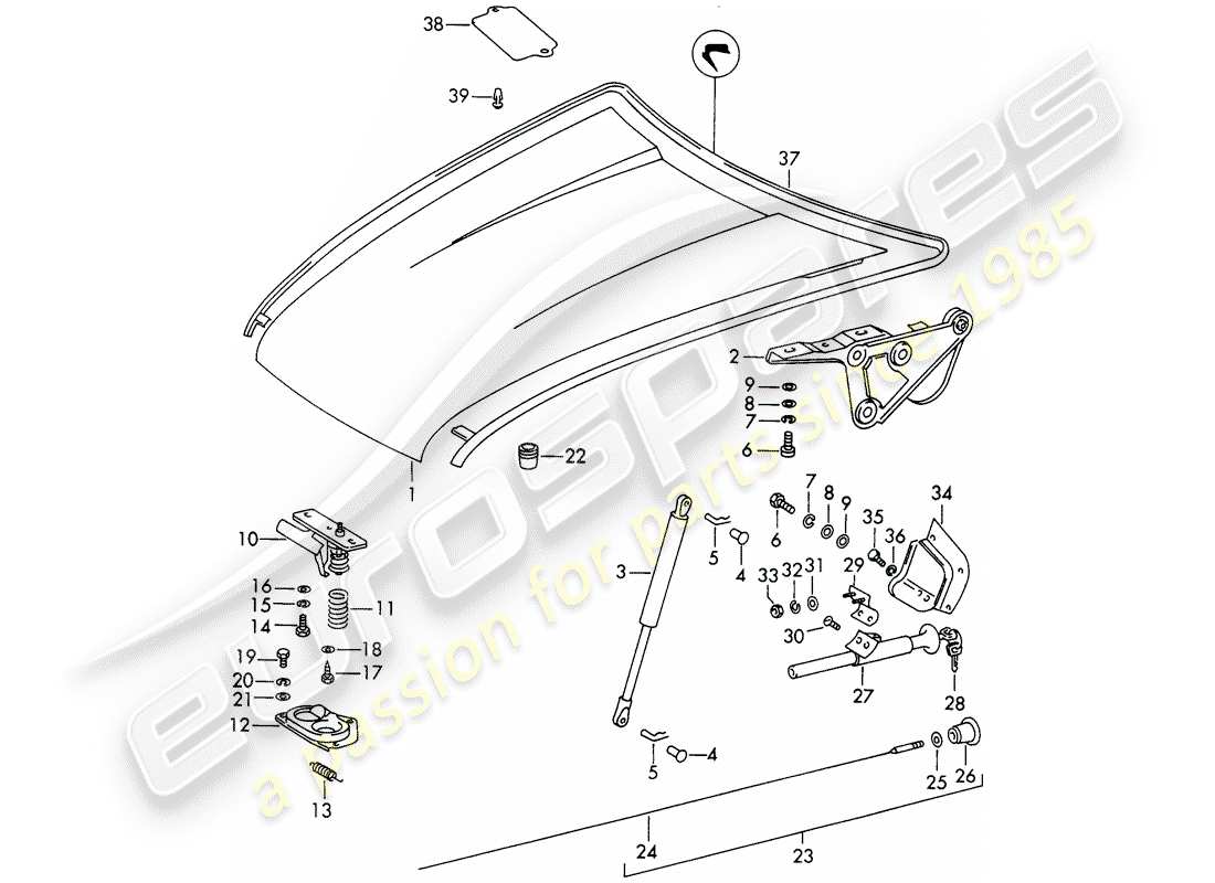 porsche 1966 (911/912) diagrama de piezas de la cubierta