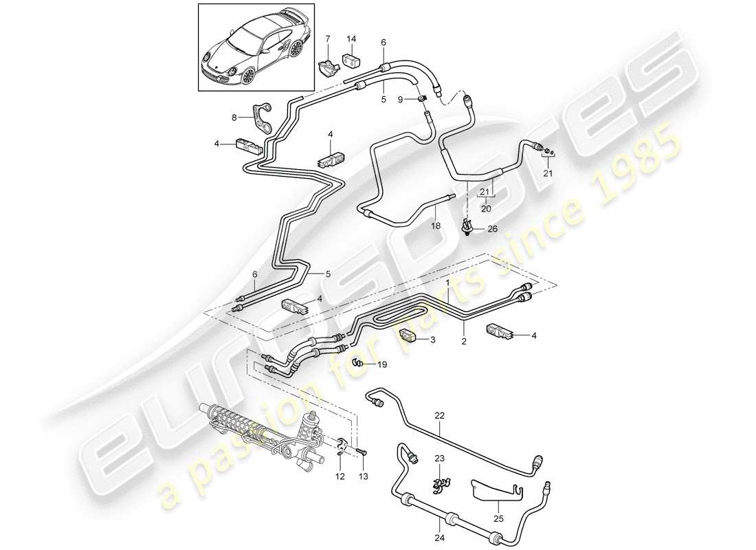 porsche 2013 (997-2 turbo / gt2 rs) diagrama de piezas de la dirección asistida