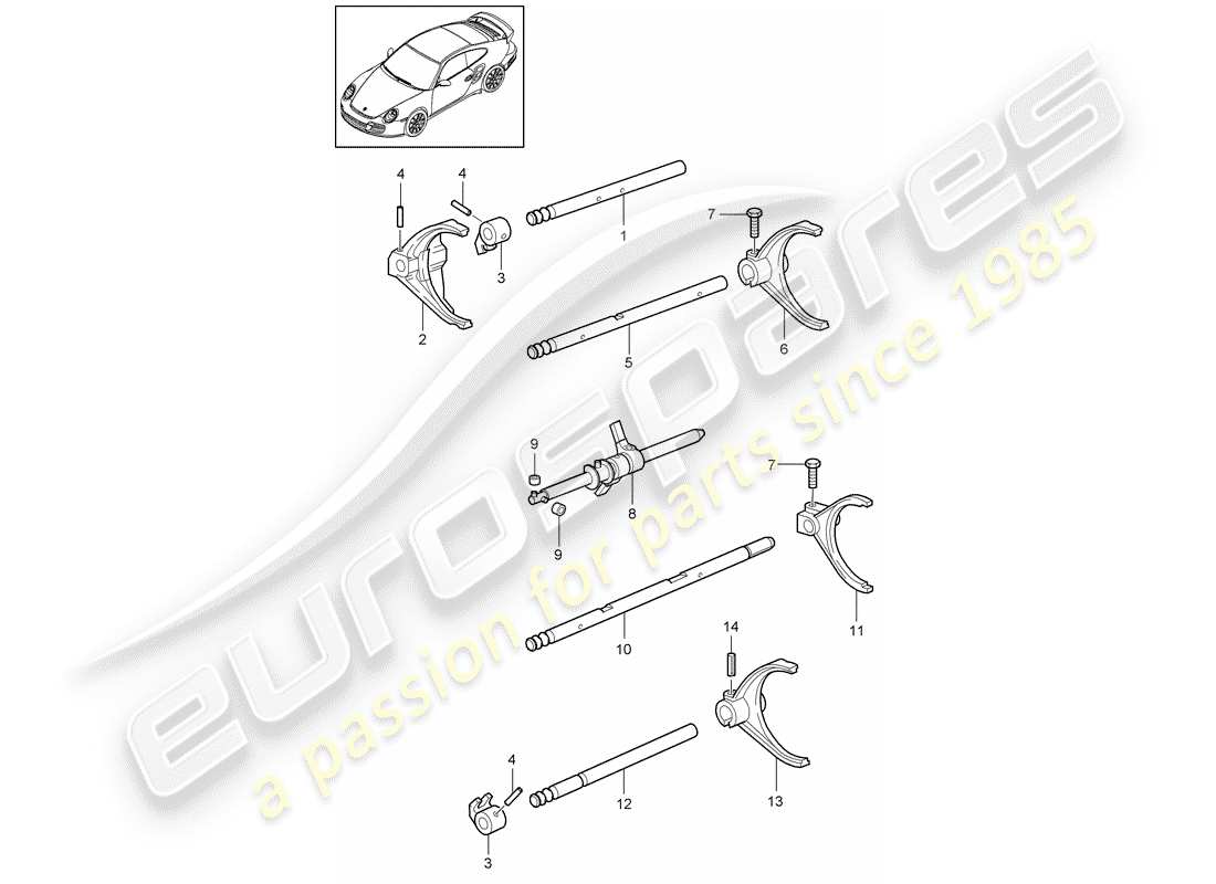 porsche 2013 (997-2 turbo / gt2 rs) eje selector diagrama de piezas