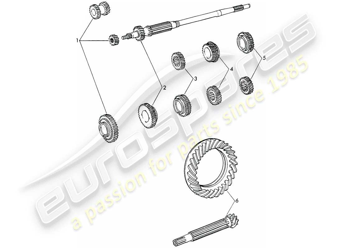 porsche 1966 (911/912) juegos de ruedas de engranaje - 5-speed - diagrama de piezas de transmisión