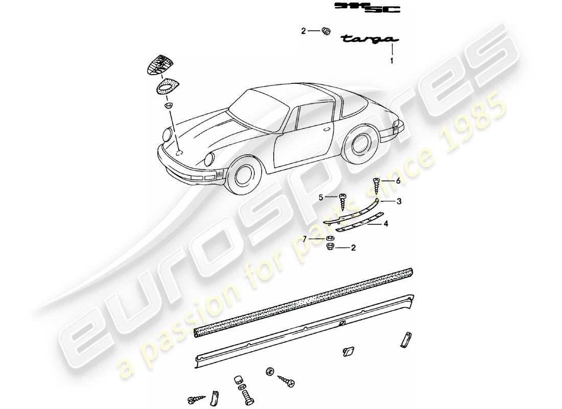 porsche 1981 (911) accesorios decorativos diagrama de piezas