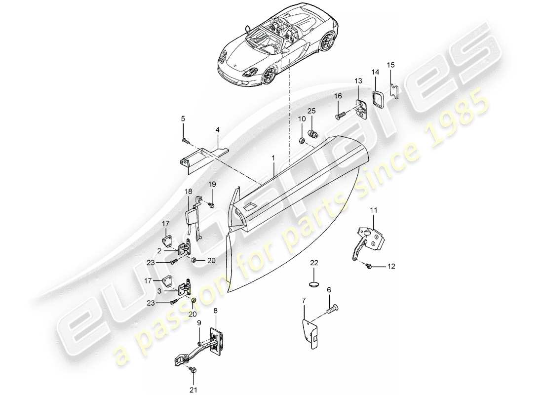 porsche 2004 (carrera gt) puerta y piezas de instalación diagrama de piezas
