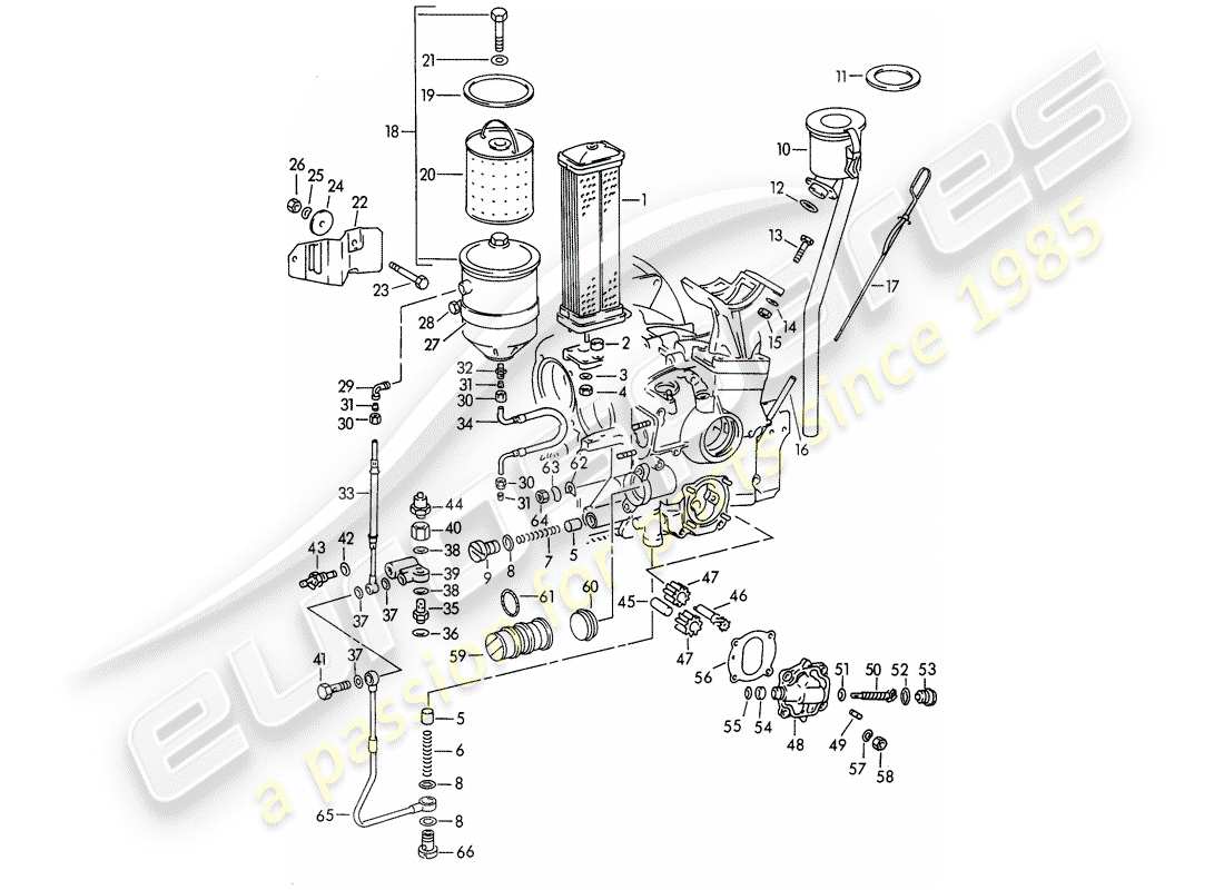porsche 1954 (356/356a) lubricación del motor - m 67 001 >> - m 81 201 >> diagrama de piezas