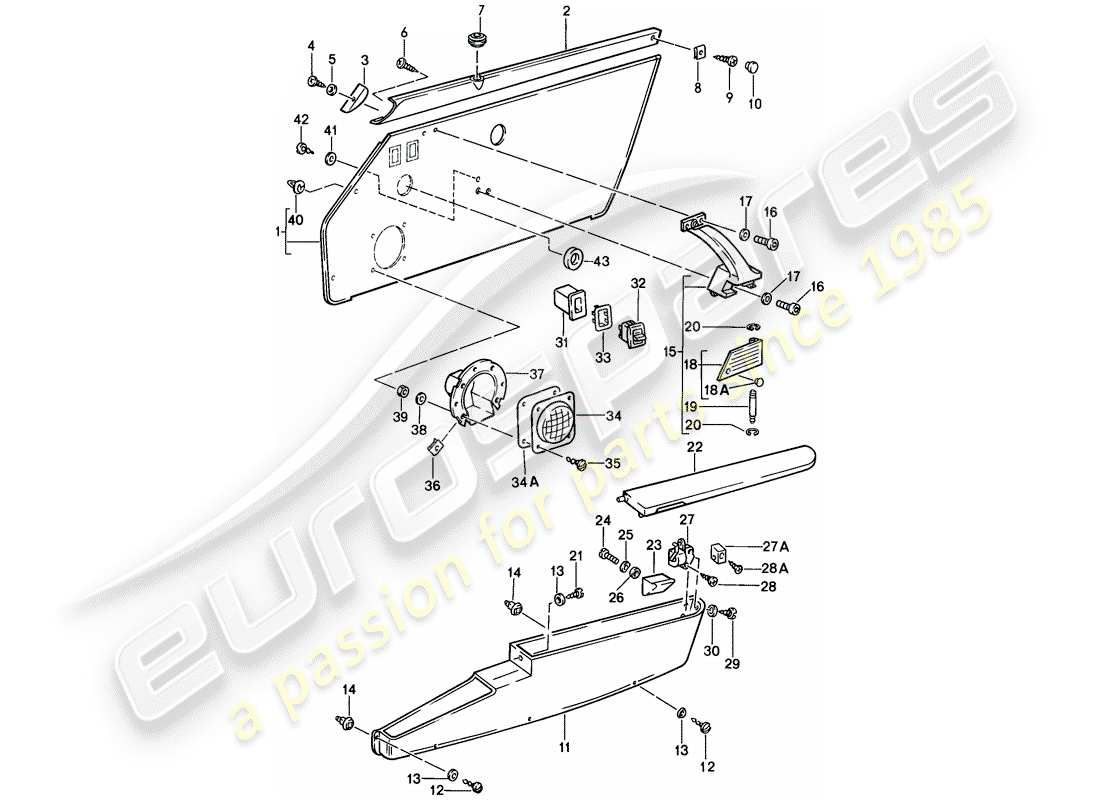 porsche 1987 (911) equipamiento interior - puertas diagrama de piezas