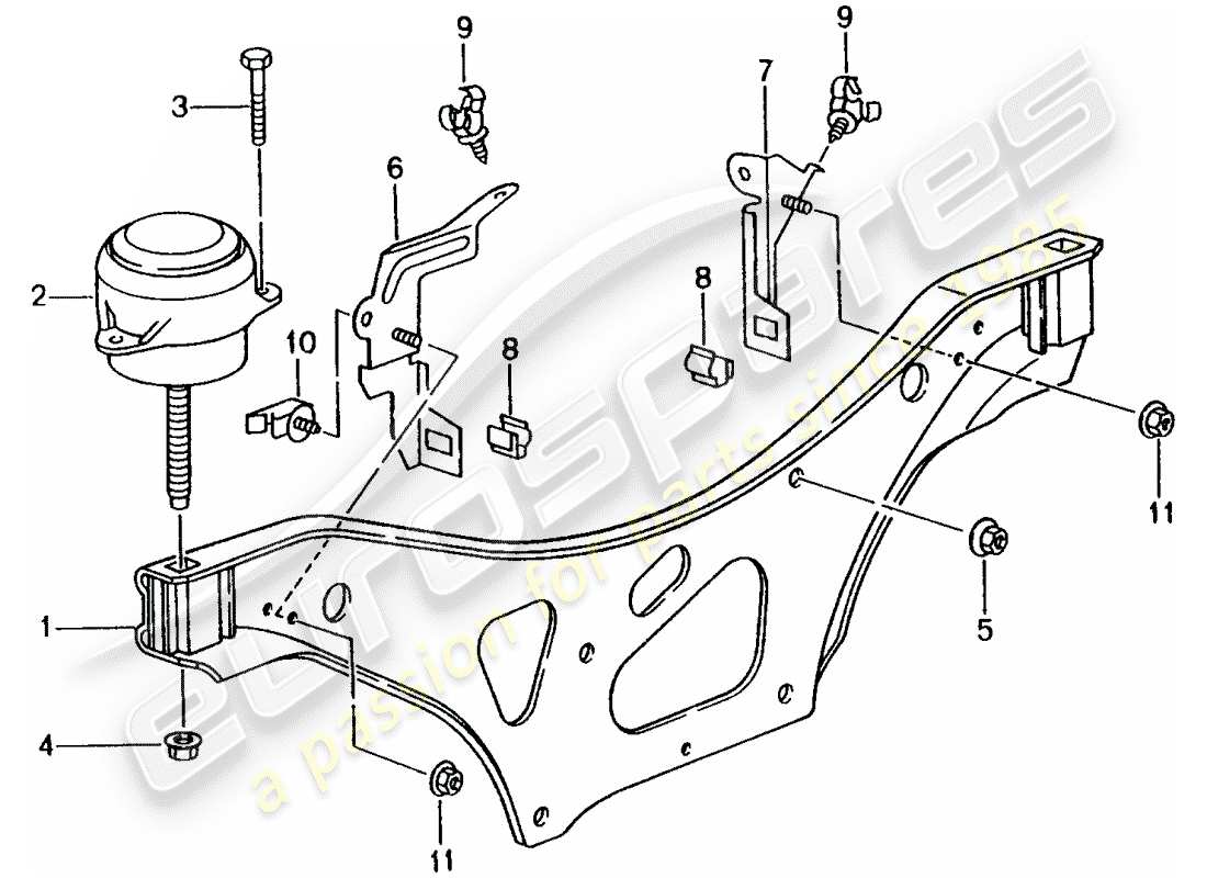 porsche 996 (2000) diagrama de piezas del dispositivo de elevación del motor