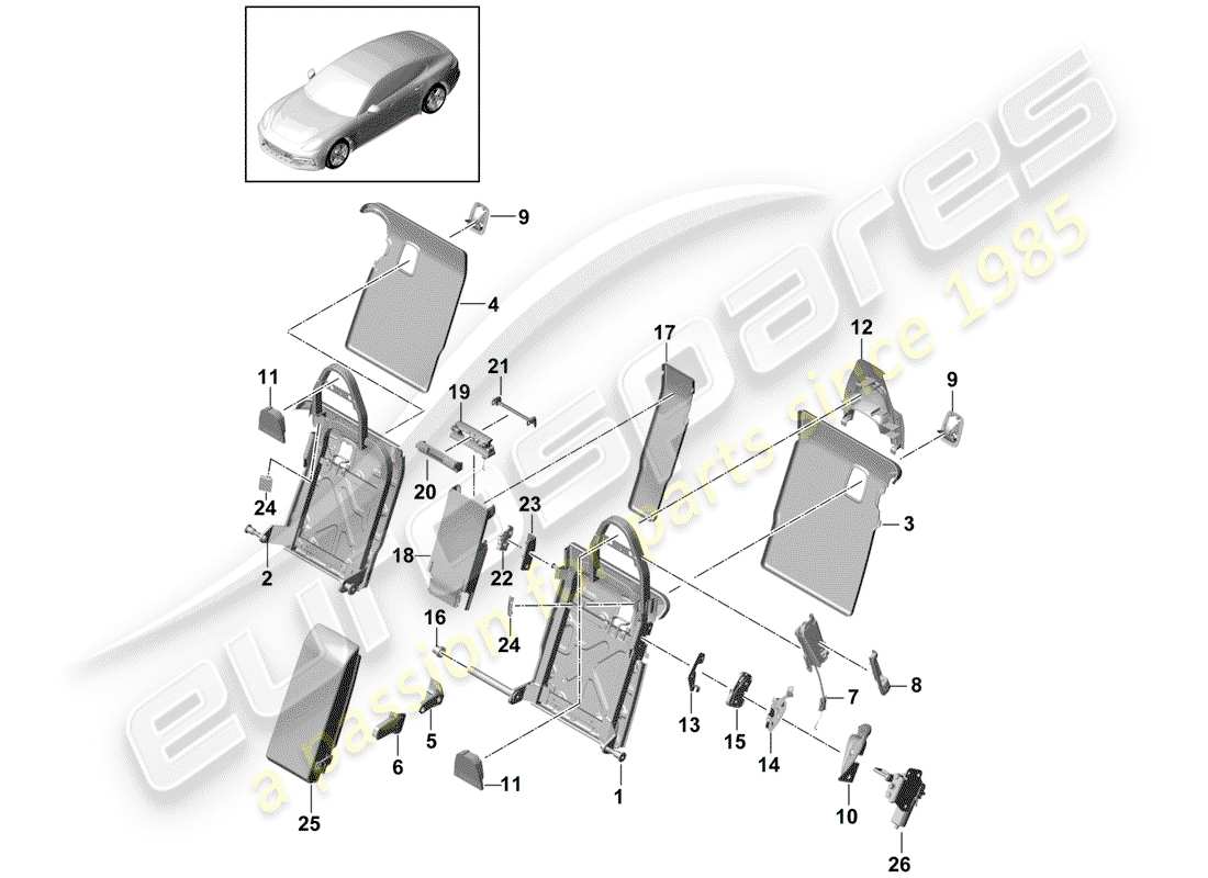 porsche 2019 (panamera 971-1) respaldo del asiento trasero diagrama de piezas