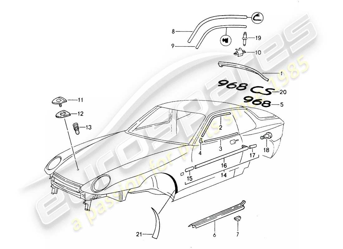 porsche 1994 (968) moldura decorativa diagrama de piezas