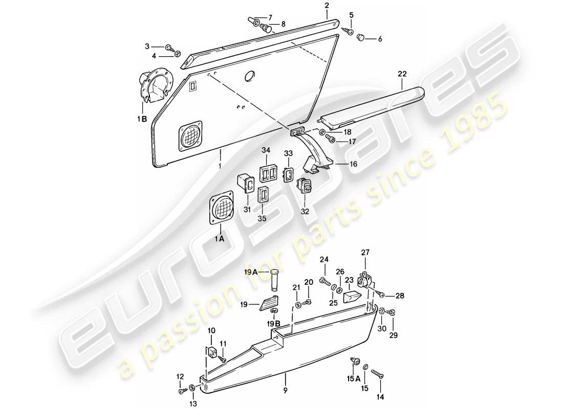 porsche 1986 (911) equipamiento interior - puertas diagrama de piezas