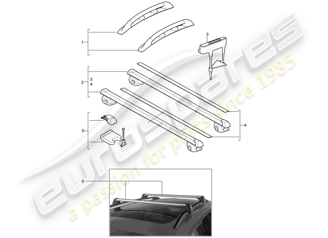 porsche 2013 (tequipment cayenne) rail de techo diagrama de piezas
